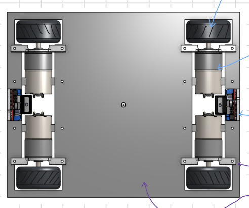 Annotated initial drivetrain and sensor layout with ultrasonic and state-machine notes