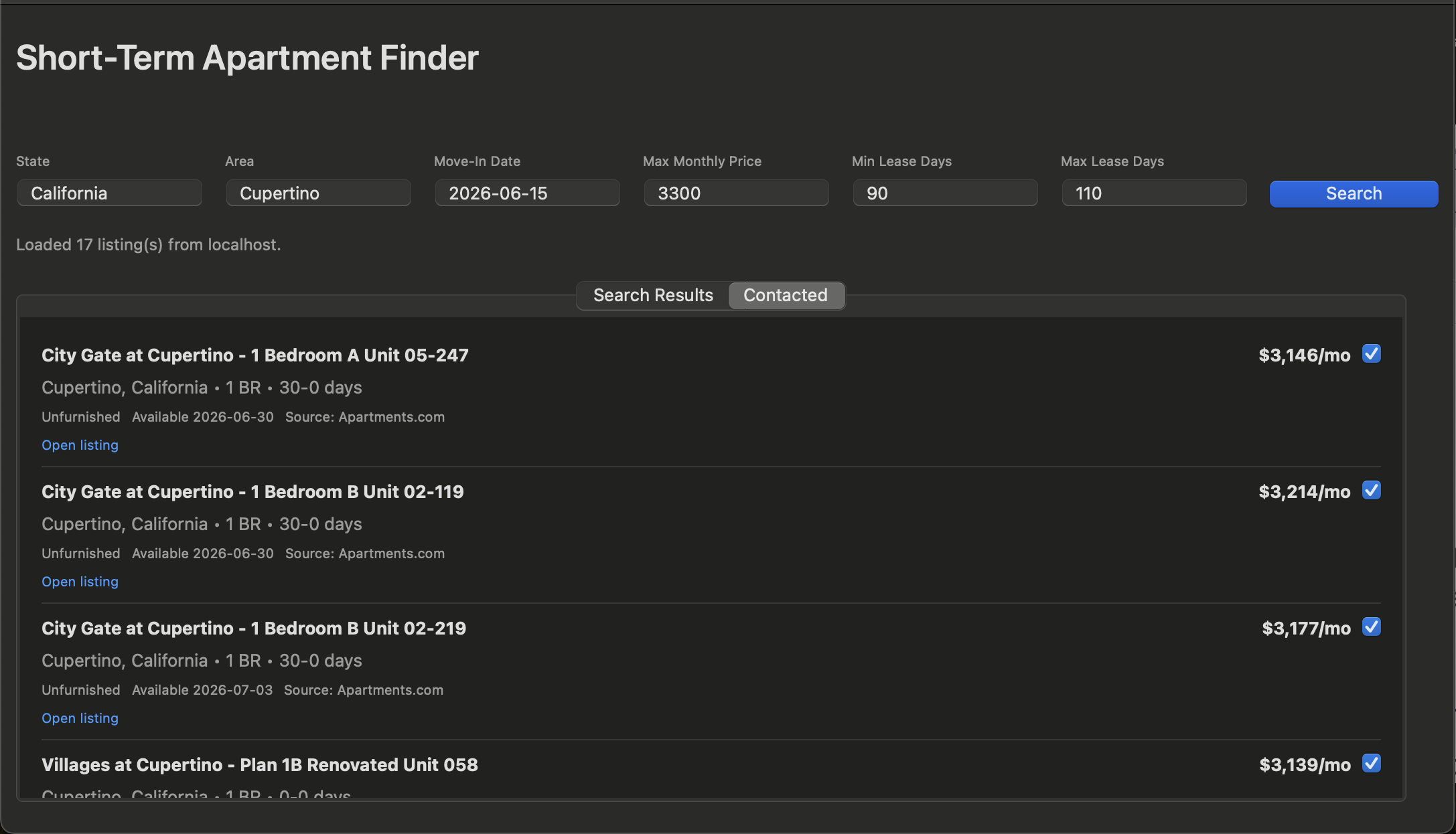Swift apartment tabs frontend