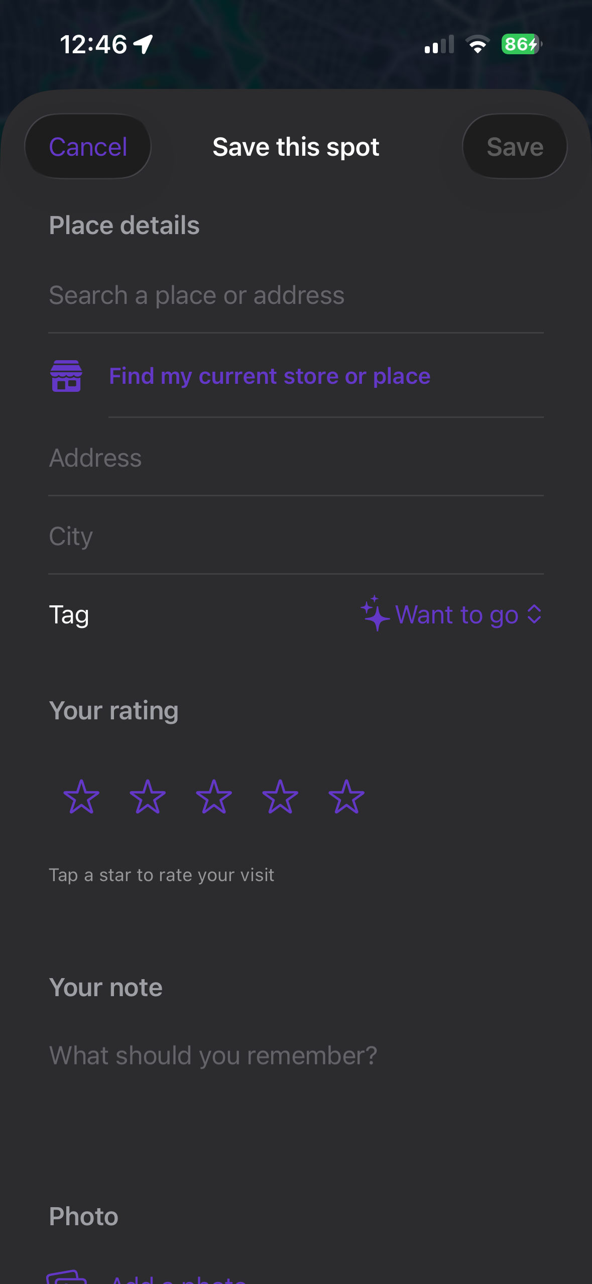 Manually add a place