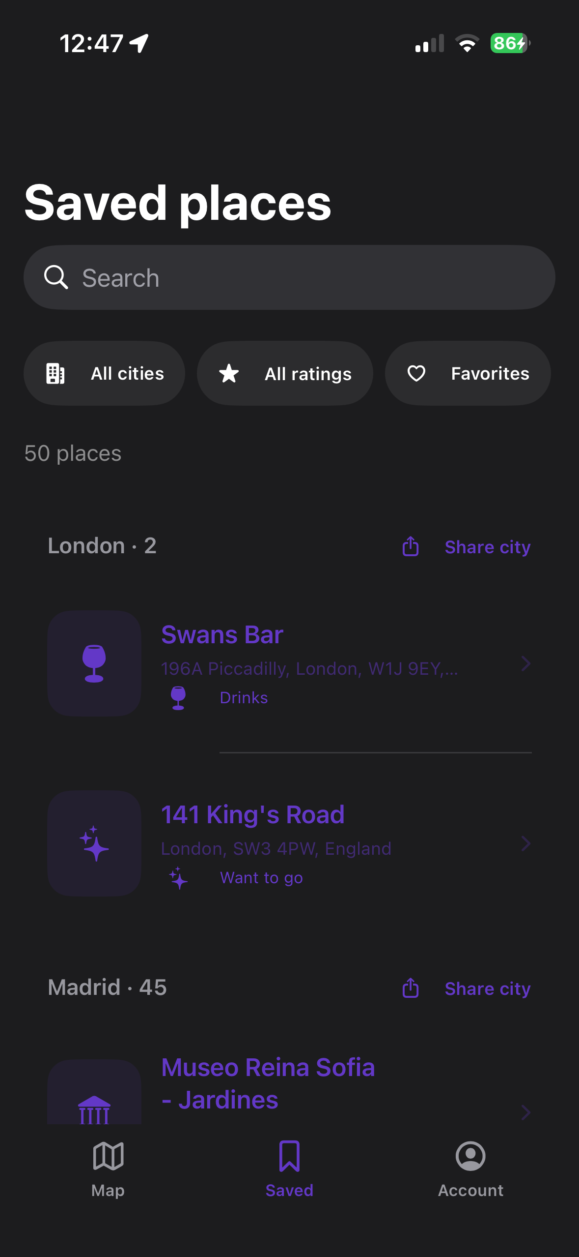 Scroll saved locations
